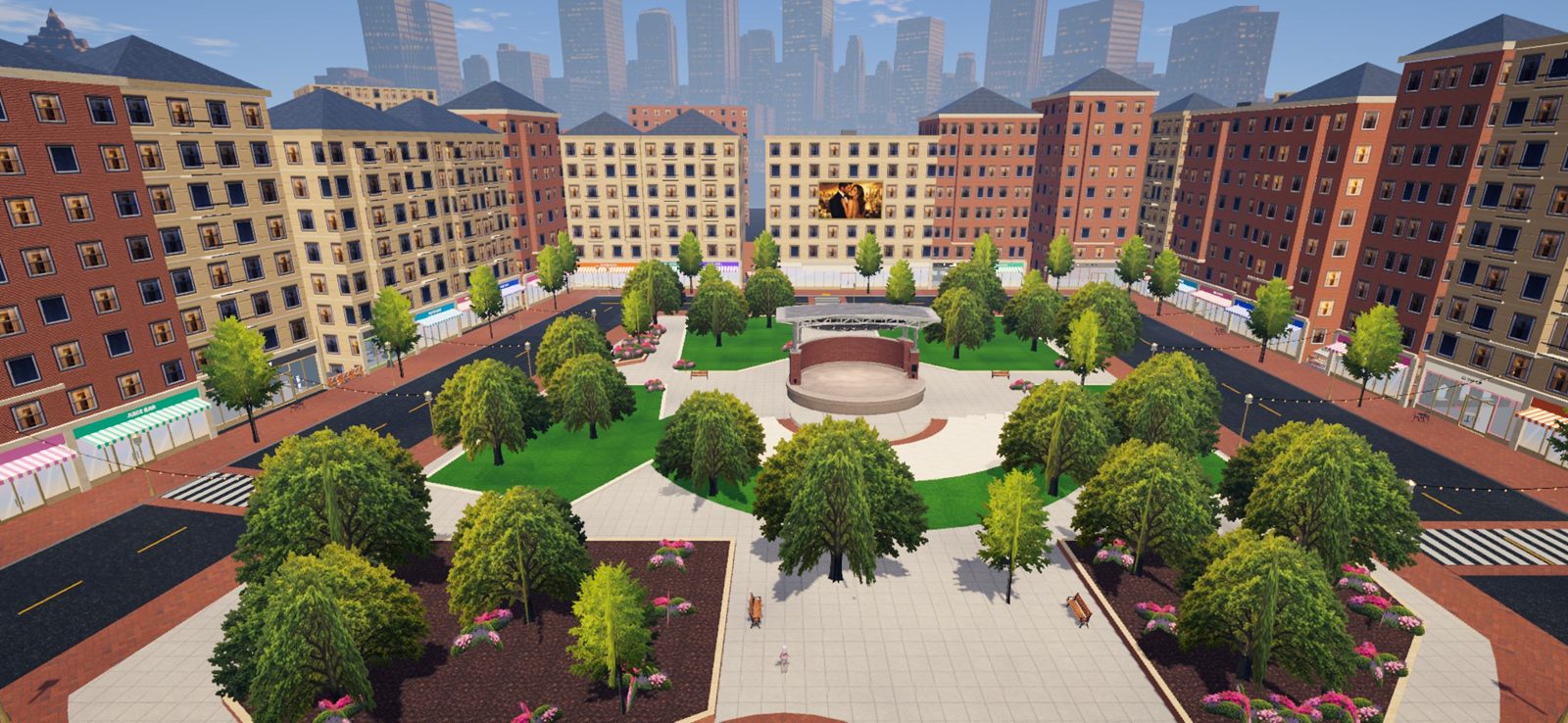The plaza by day, from above.