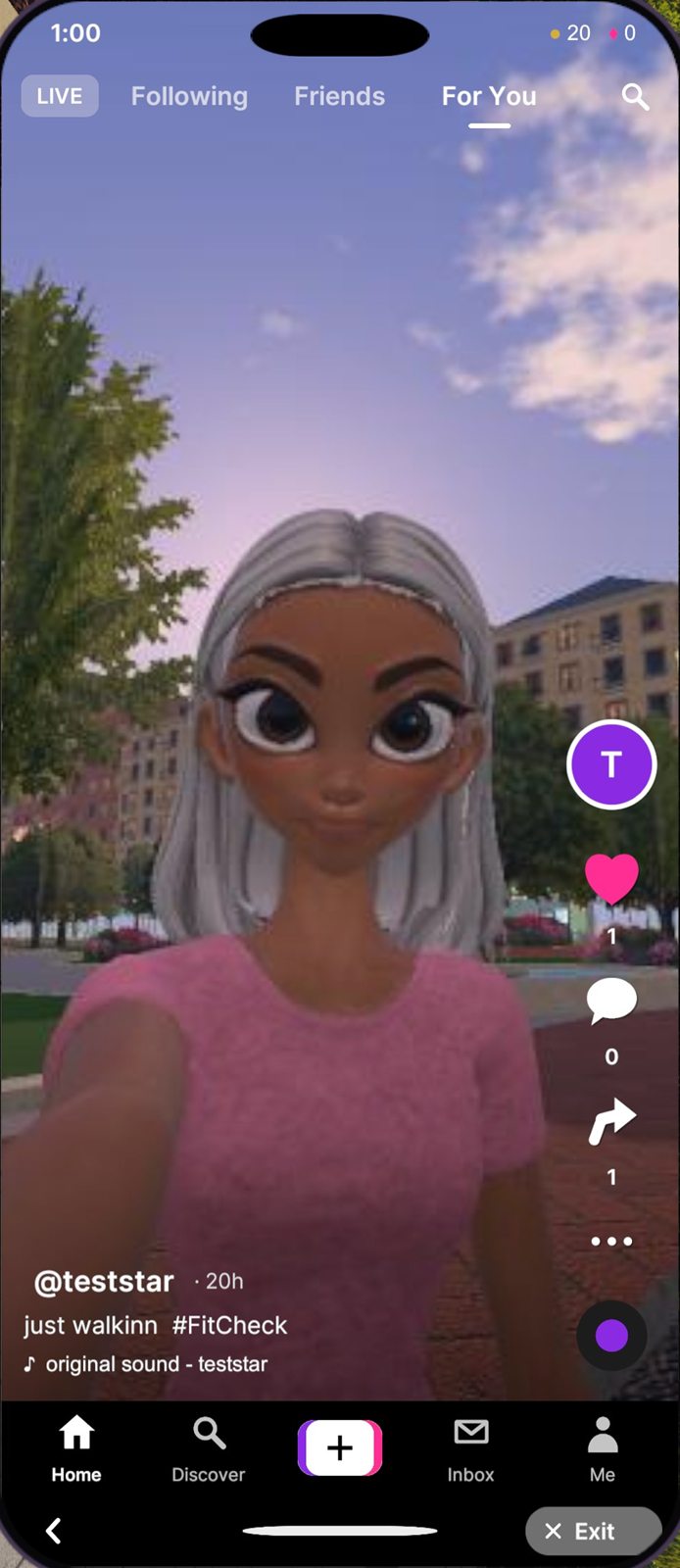 POPit on the Star Phone: the For You feed showing a Star's selfie clip, with likes, comments and a share button.